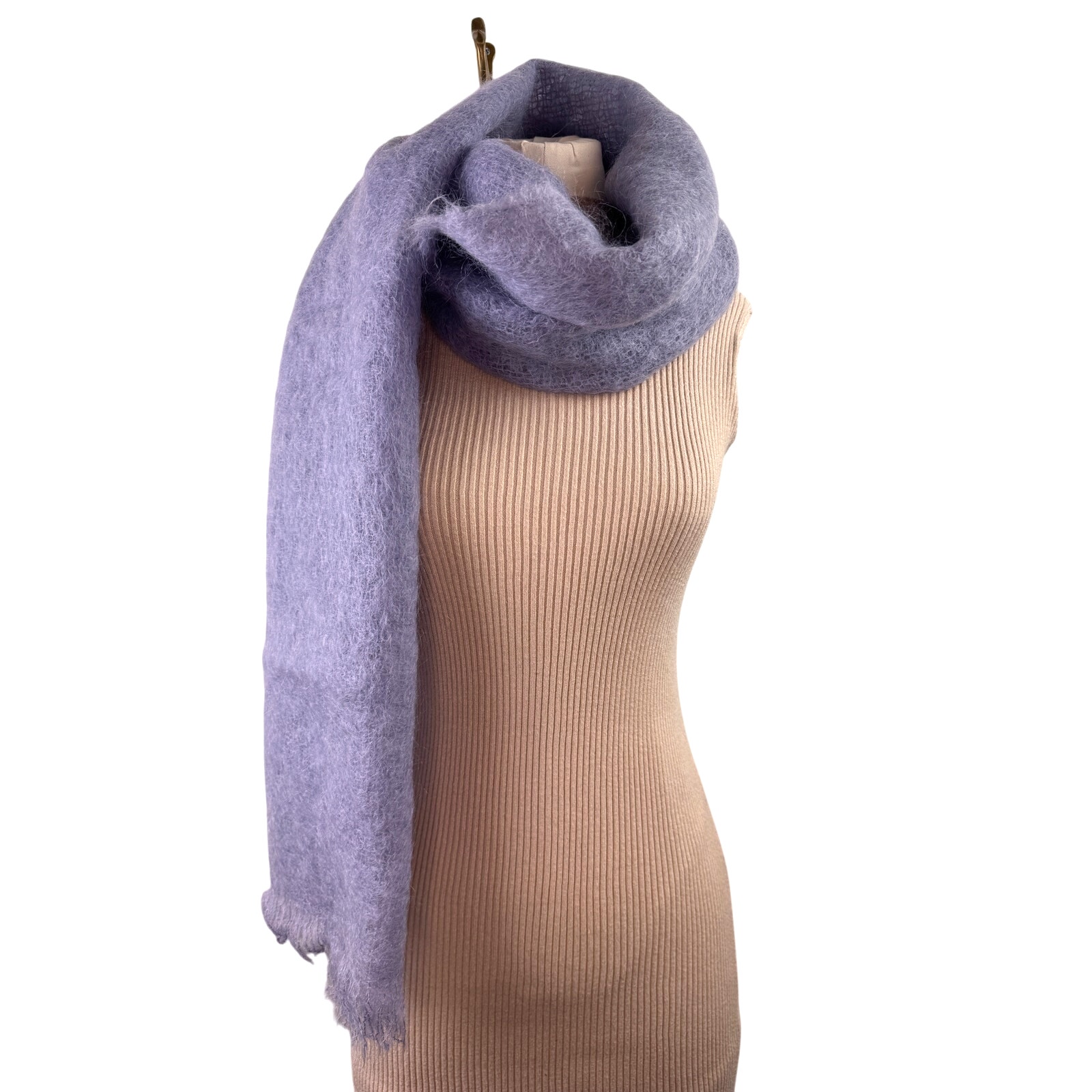 Vintage Archie Brown & Son Light Purple Winter Scarf Mohair Around Neck Raw Hem