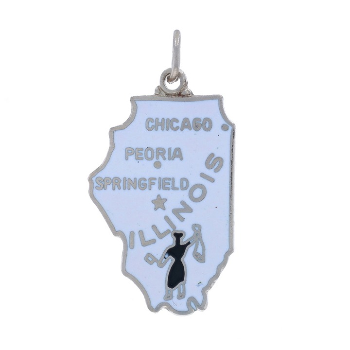 Sterling Silver Vintage Illinois State Charm 925 Enamel USTravel Souvenir LX3352