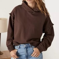 American Eagle Ruffle Sleeve Hoodie Women's S Brown Athleisure Weekend Fall