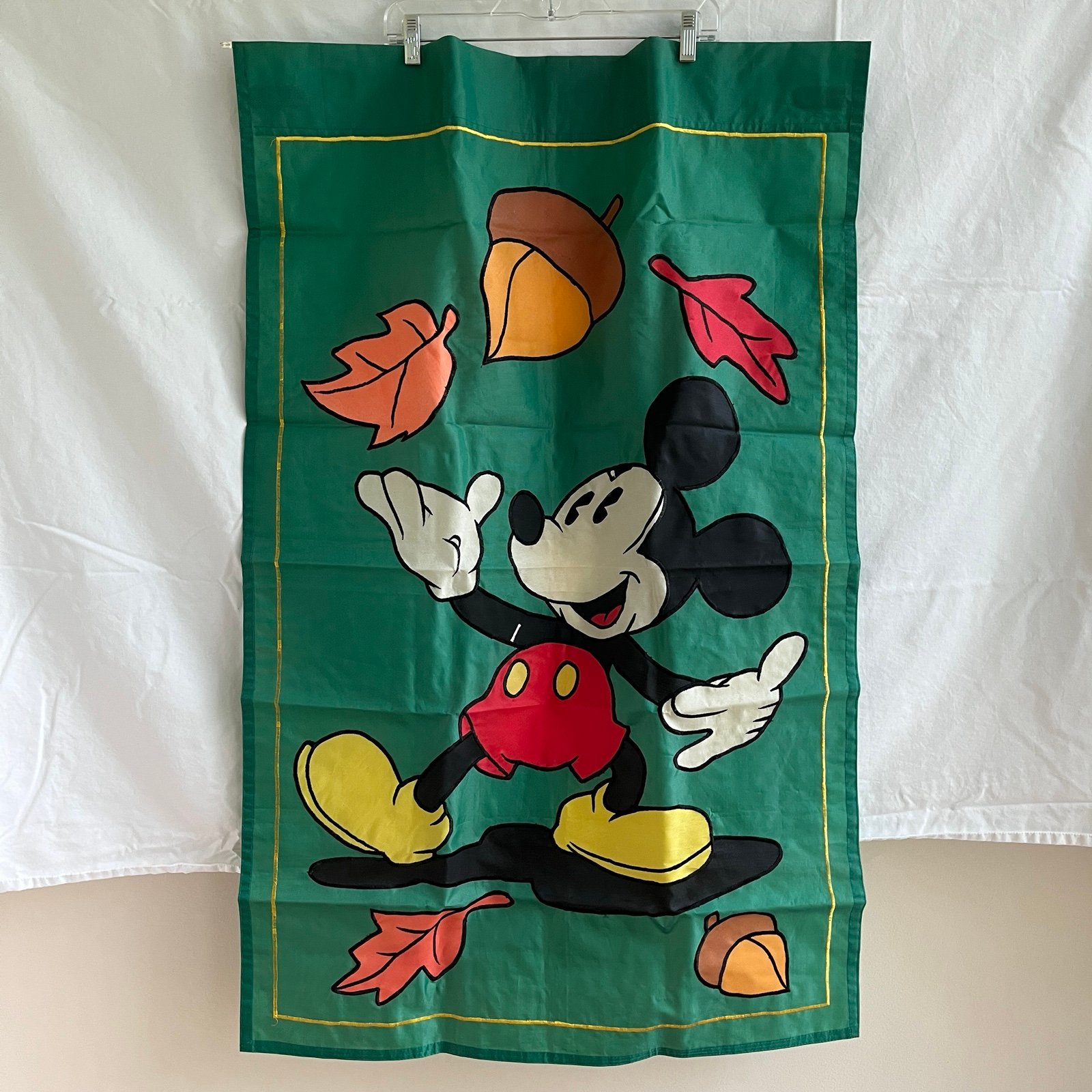 Mickey Mouse Disney Autumn Fall banner, embroidered, vintage, EUC.