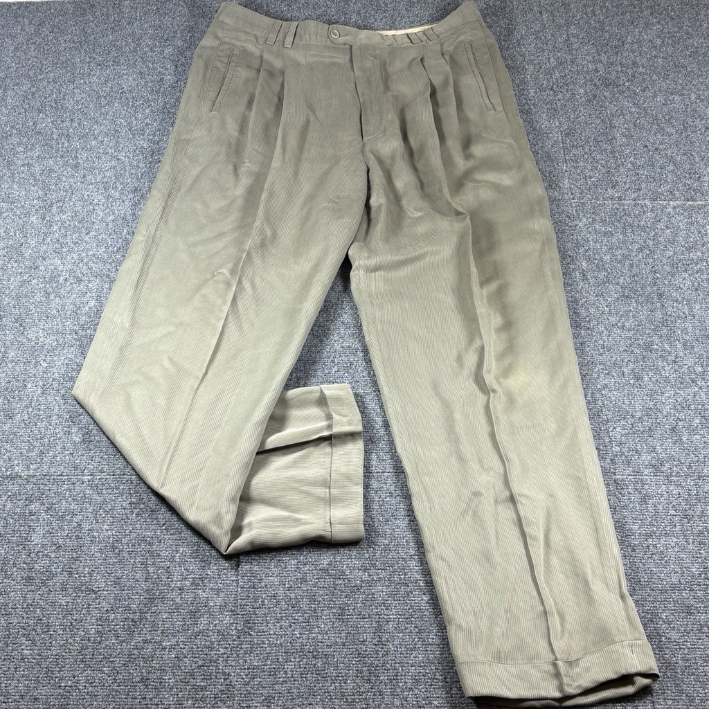 Zanella Pants Green Silk Blend Andy Corduroy High Rise Italy Made Mens 36x32