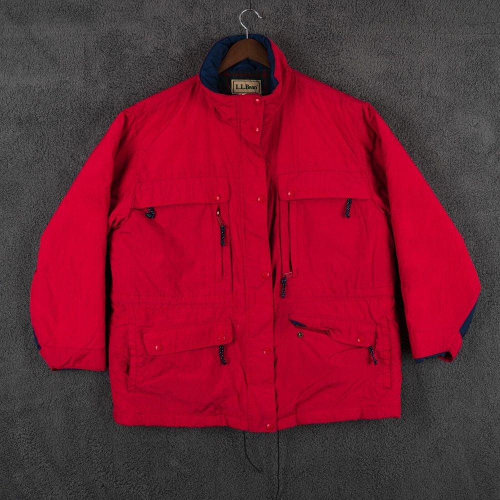 Vintage L.L. Bean Jacket Mens XL Red Fleece Lined Nylon Wool Blend Outdoor Coat