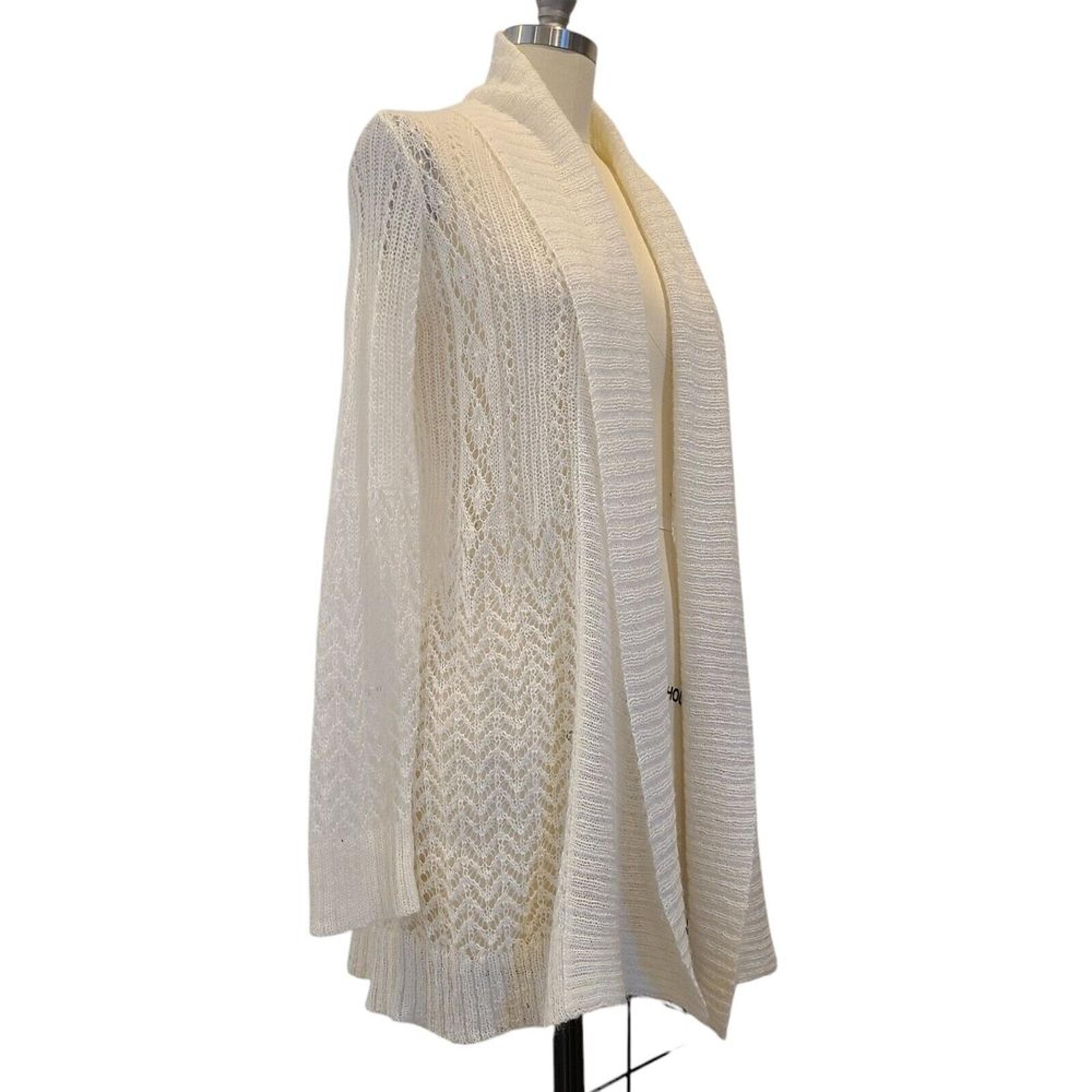 Jones NY Wool Mohair Blend Open Knit Cardigan Sweater lvory Medium Fairy