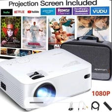 APEMAN Mini Projector 1080P LCD Display 200'' Portable Video Projector, Screen I