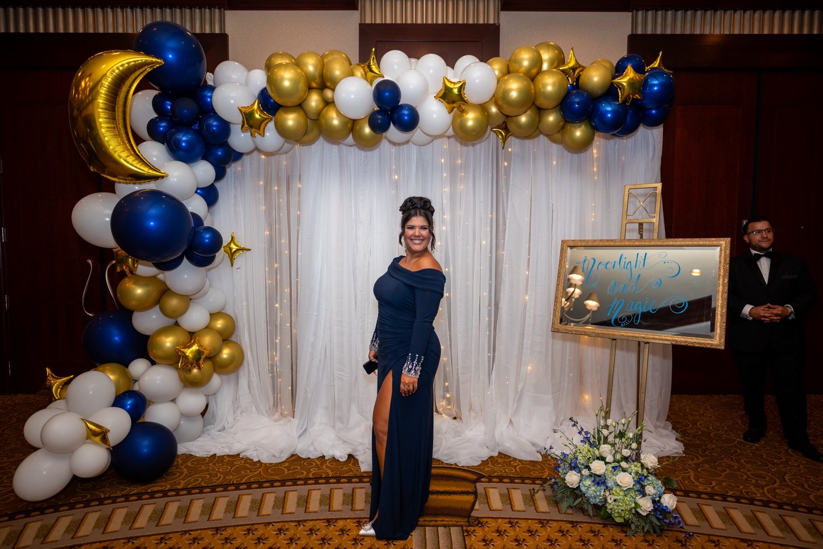 Navy blue gown with embellishments