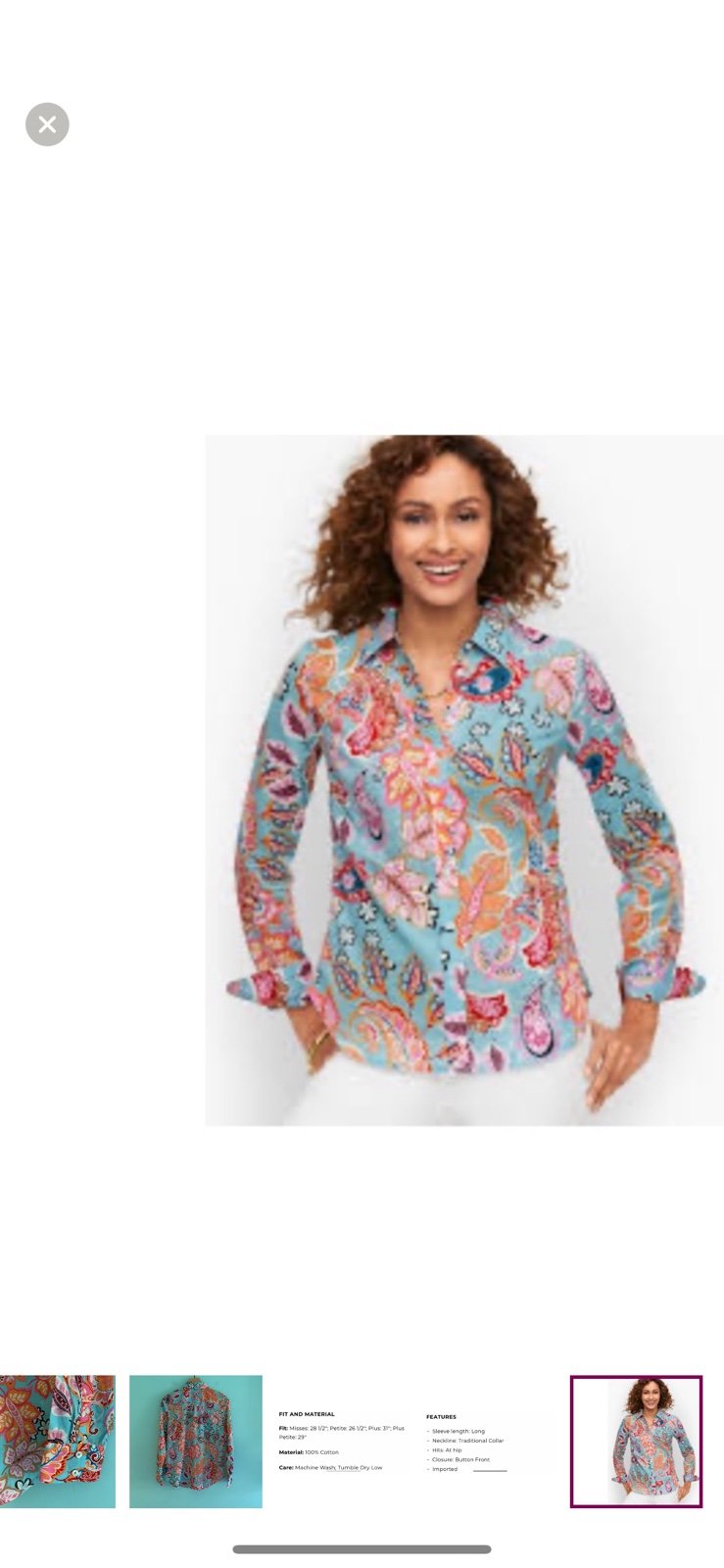 Talbots Fantastic Paisley Floral Button Down Long Sleeve Cotton Shirt S Rare