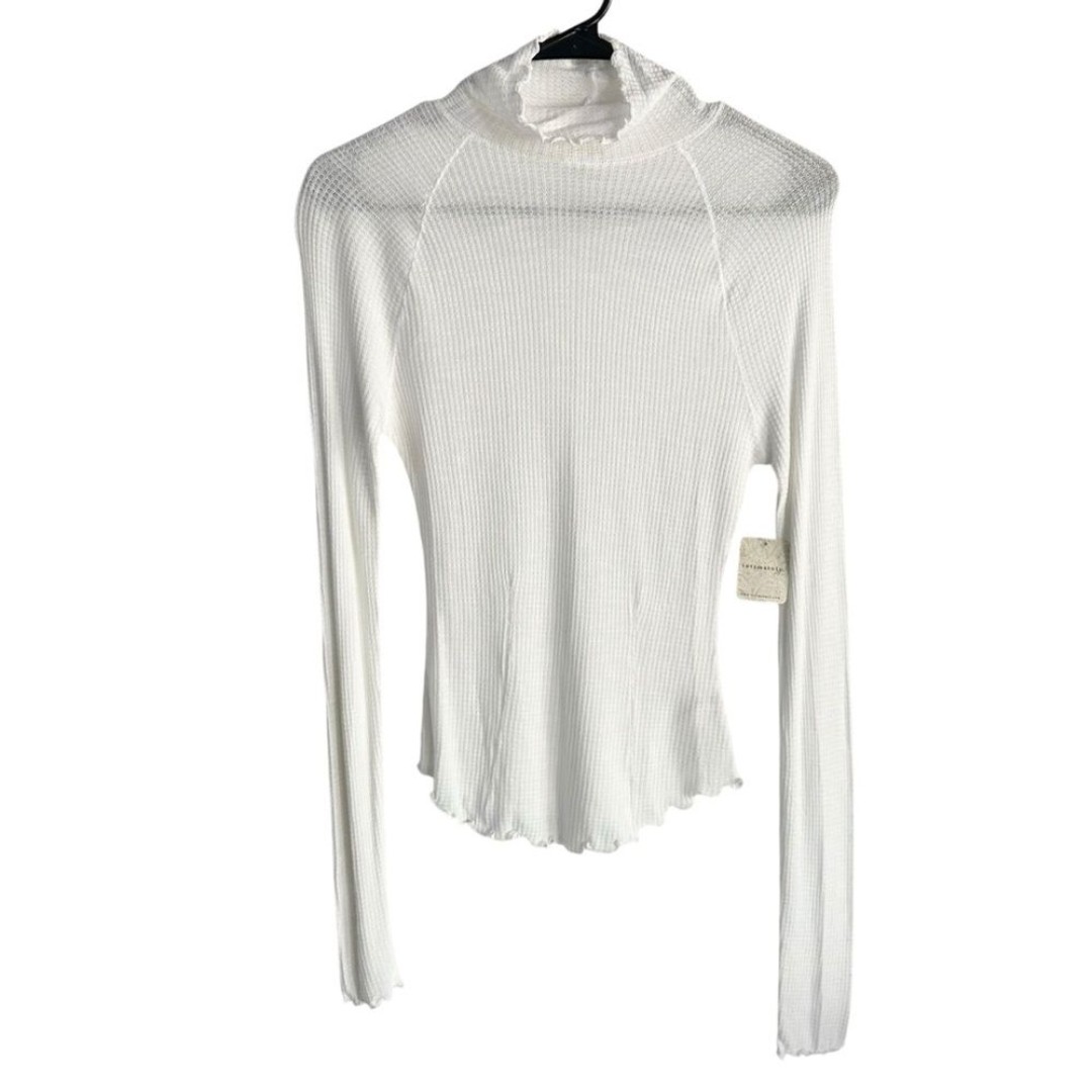Free People Intimately Make It Easy White Thermal Waffle Turtleneck Top XS NWT