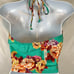 Vintage y2k Green Floral Open Back Adjustable Stretch Halter Tank Top New Large