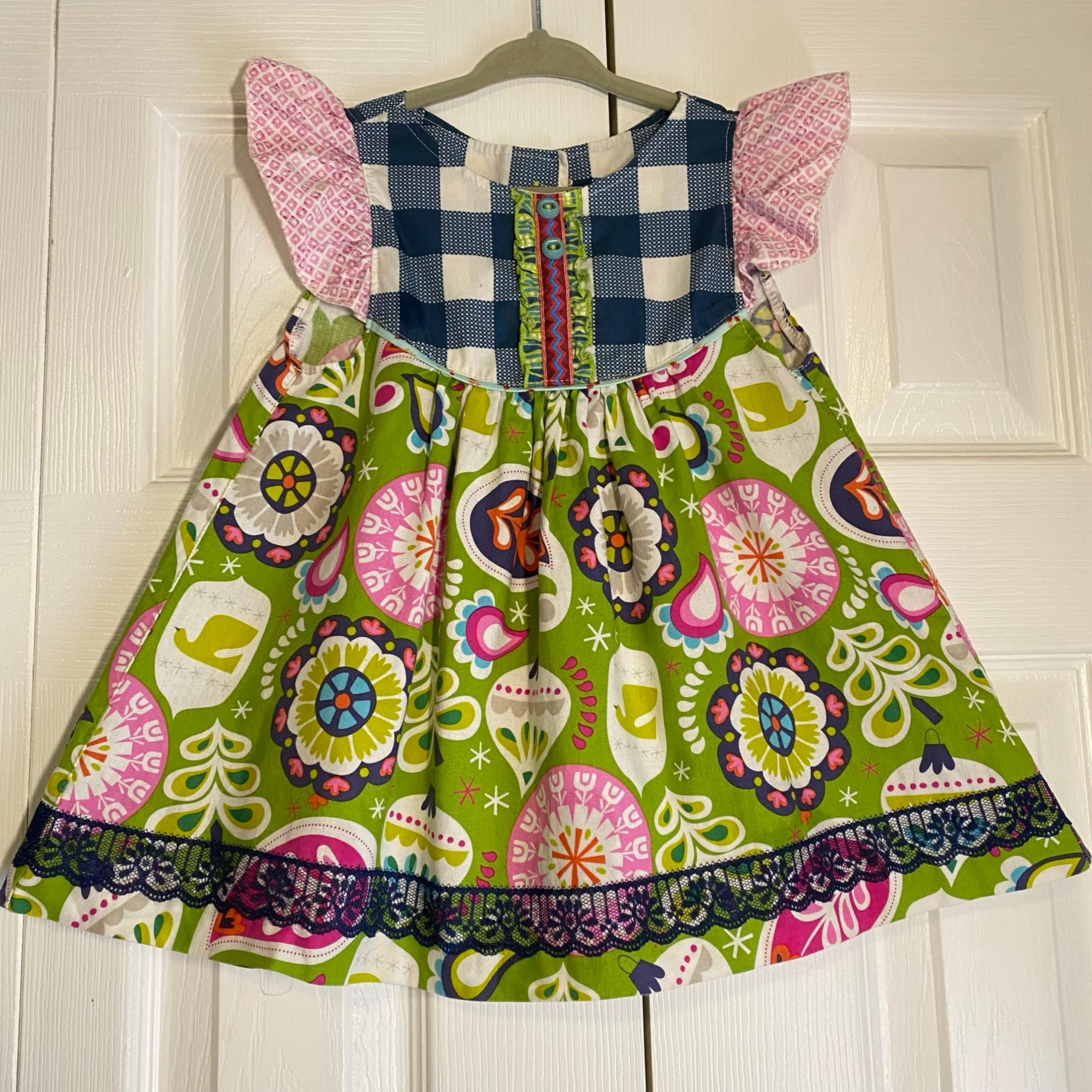 Platinum Holiday Flutter Dress Ornaments Gingham Green Pink Blue - Matilda Jane