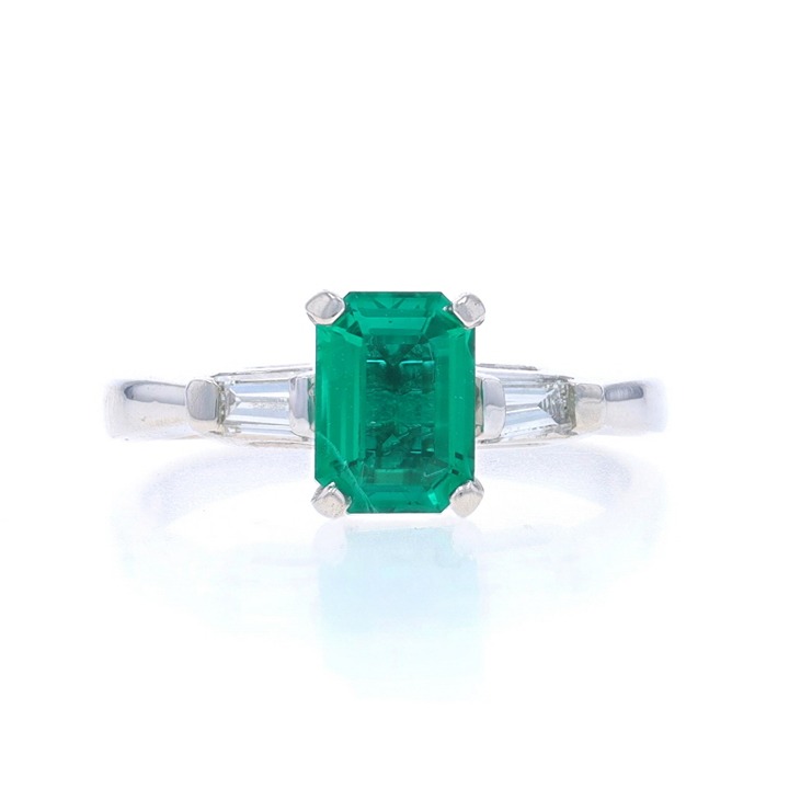 Platinum Lab-Created Emerald & Diamond Ring - Emerald Cut .96ctw V3519