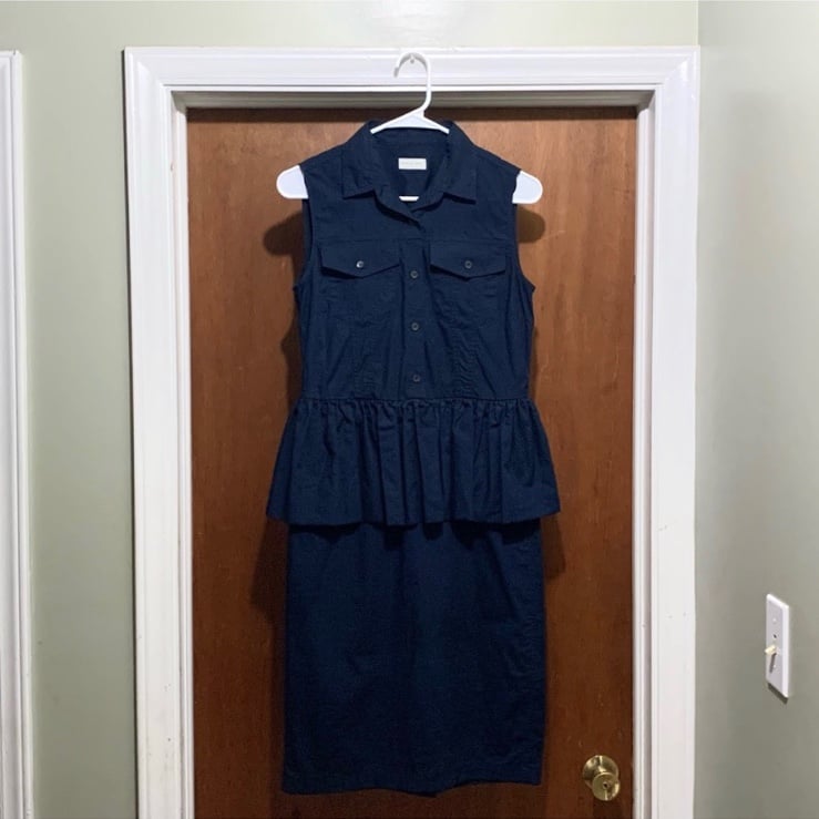 Dries Van Noten Collared Button Up Navy Tank Midi Dress Size: 38eu or 8 u.s