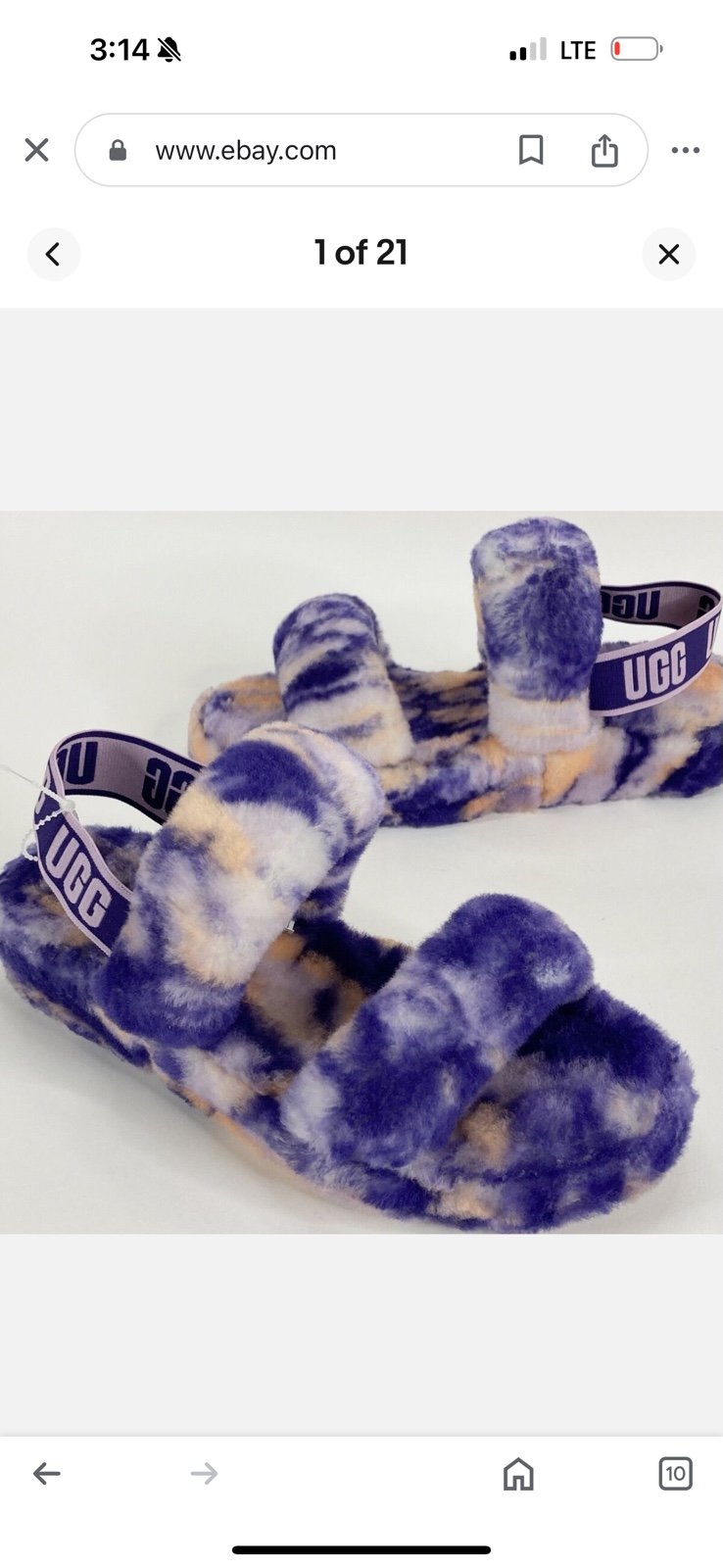UGG Tie Dye Purple Orange Fur Sliders Slip Ons Slippers Size 8/8.5