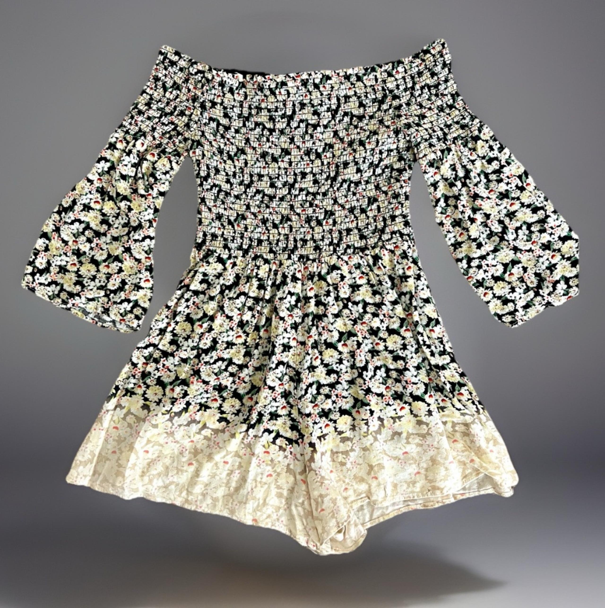 American Rag Floral Boho Romper S Off The Shoulder Flare Sleeve Shorts Smocked