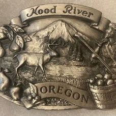 Vintage 1981 Metal Belt Buckle, Hood River, Oregon, Nice Western Style Design