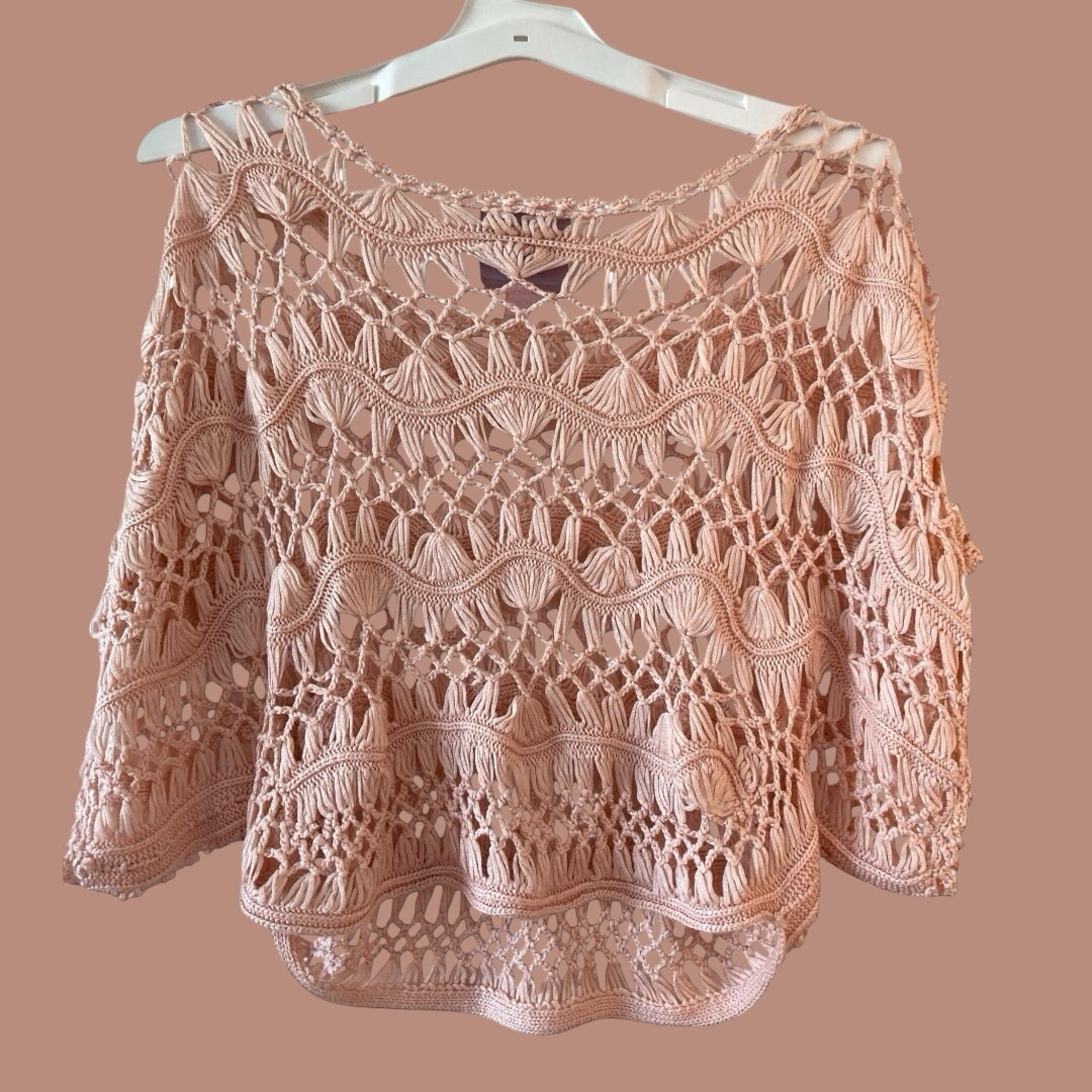 Romeo + Juliet Couture Crochet Open Knit Sweater | Light Pink | Size S