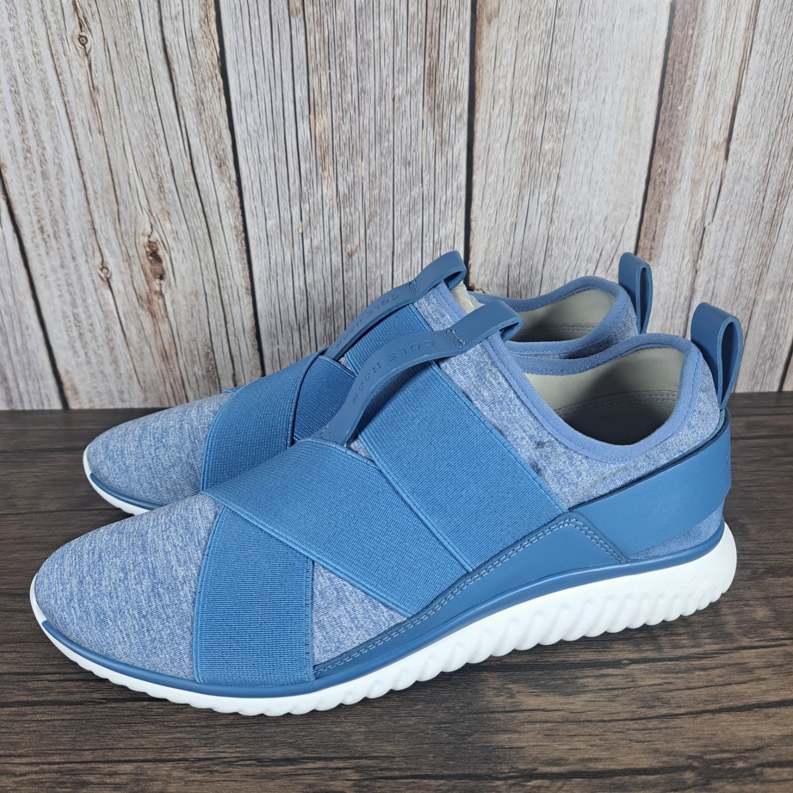 Cole Haan Studiogrand Cross Strap Knit Trainer Slip On Sneaker Women's 6 B Blue