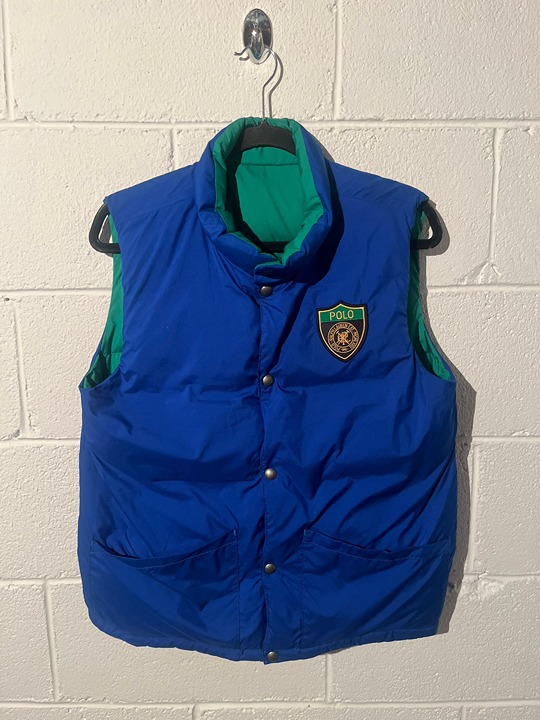 Polo Ralph Lauren Reversible puffer Vest green blue crest embroidered green blue