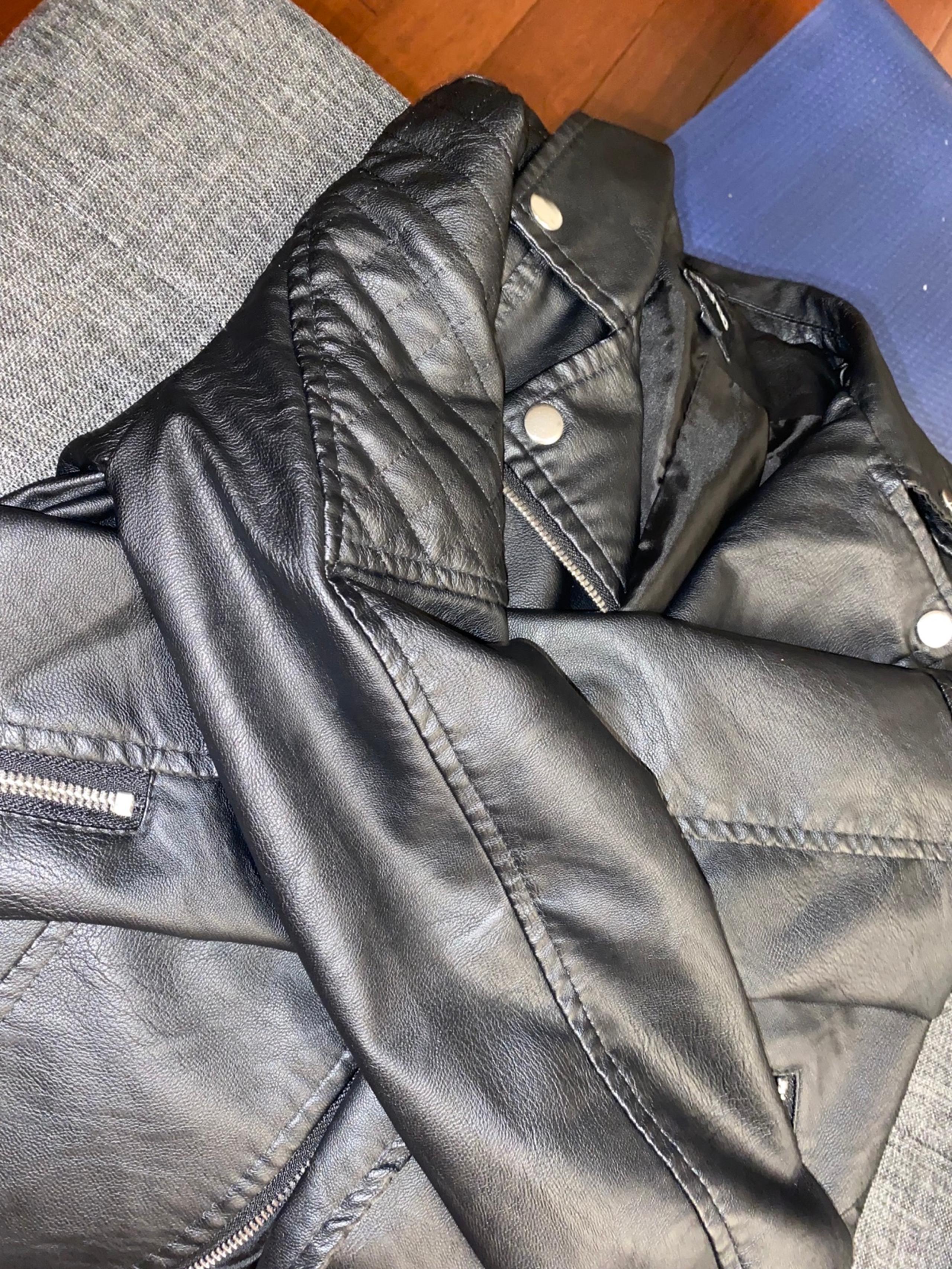 Boohoo black leather coat jacket women’s