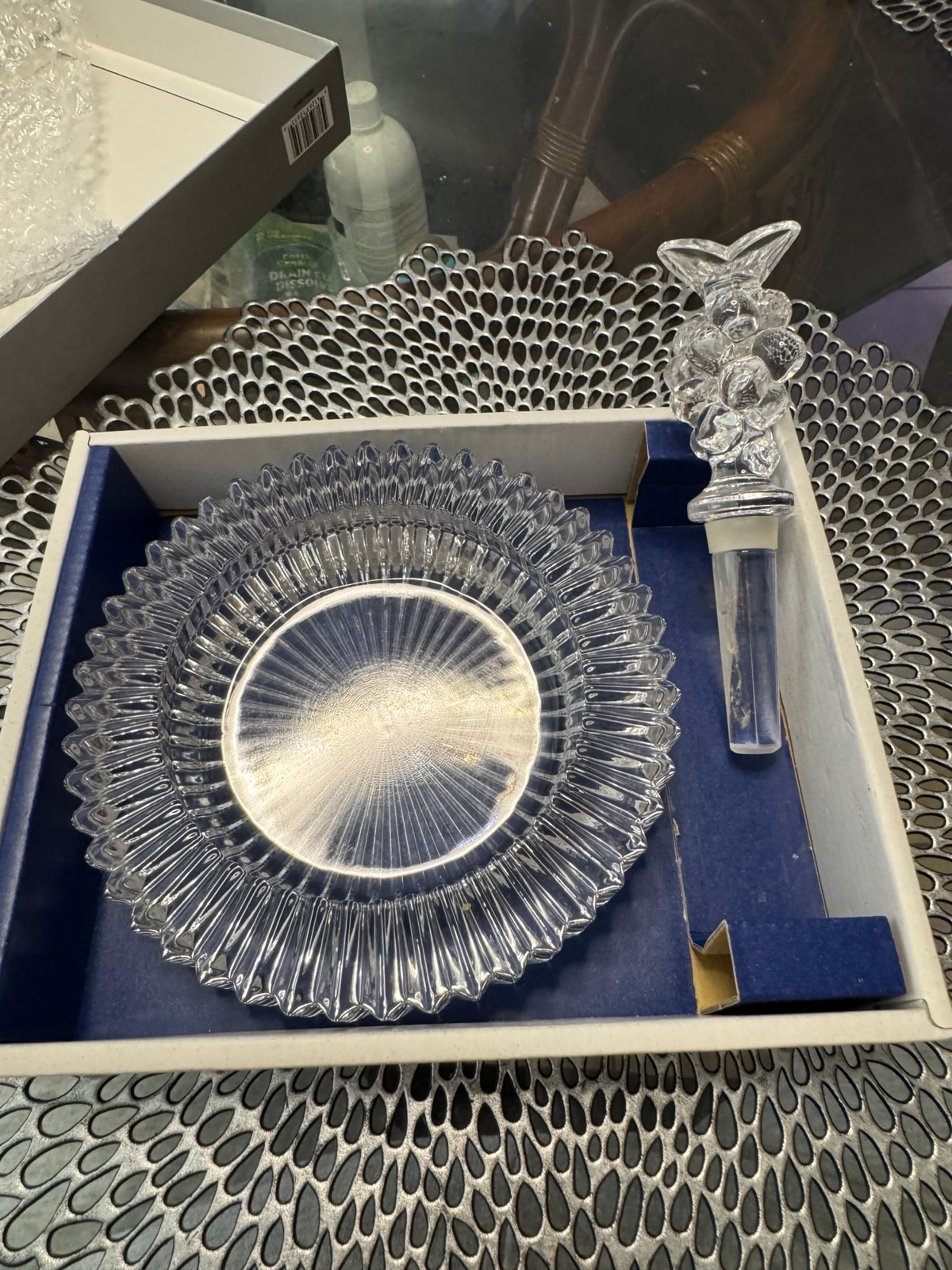 MIKASA Diamond Fire Wine Set Crystal Coaster & Wine Bottle Stopper IOB~~ ELEGANT