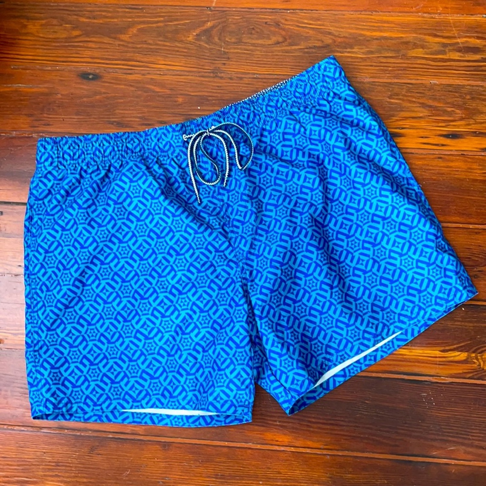 Ted Baker lined geometric print pull on drawstring waist swim trunks sz 7