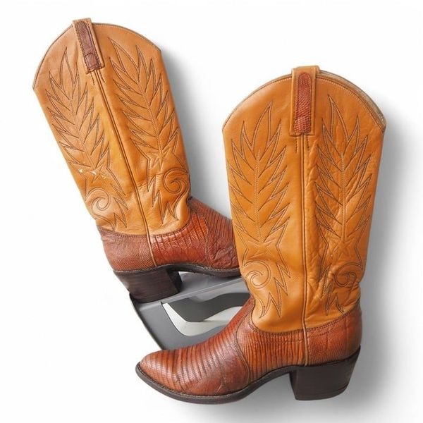 Dan Post Vintage Teju Lizard Western Cowboy Cowgirl Boots Peanut Brown Women 7C
