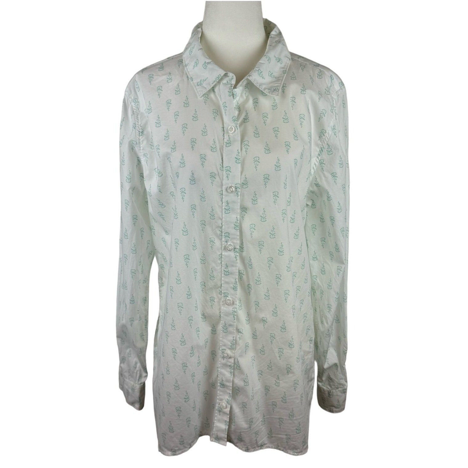 Garnet Hill Essential Organic Cotton Button Up Leaf Print Shirt Sz 12 | Coastal