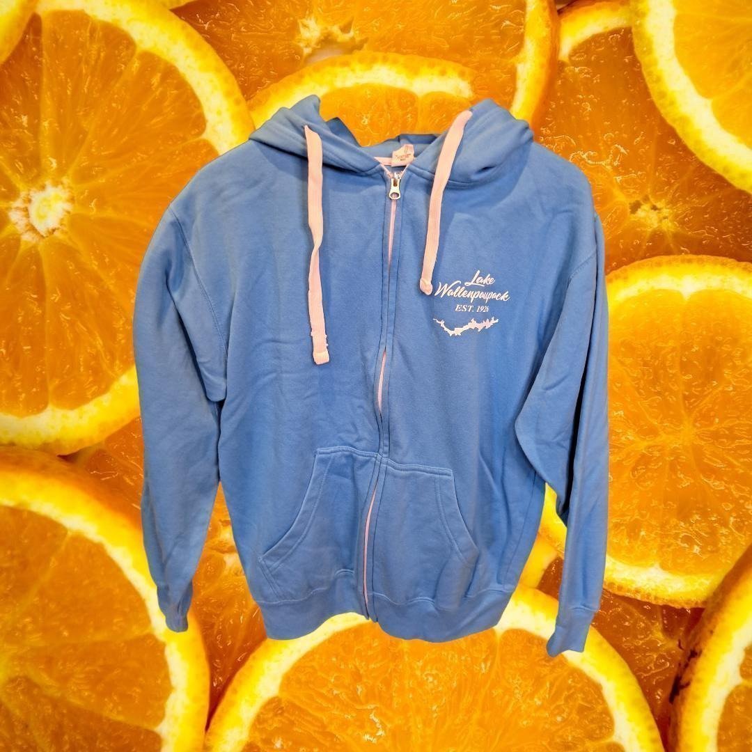 Mill Tex Lake Wallenpaupack Blue Full Zip Hooded Sweatshirt Size Medium