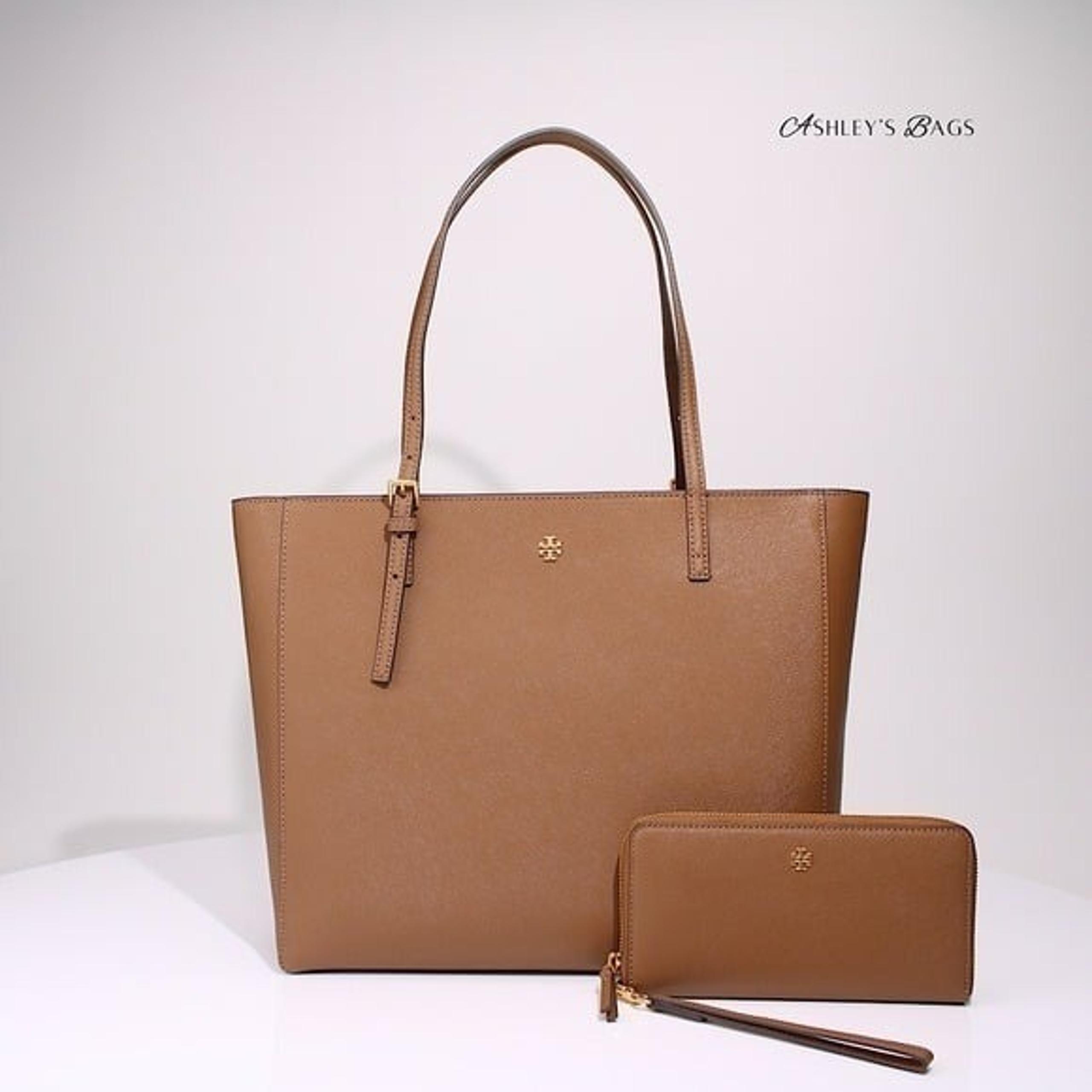 Tory Burch Large Emerson Tote & Continental Wristlet Wallet In Moose Brown