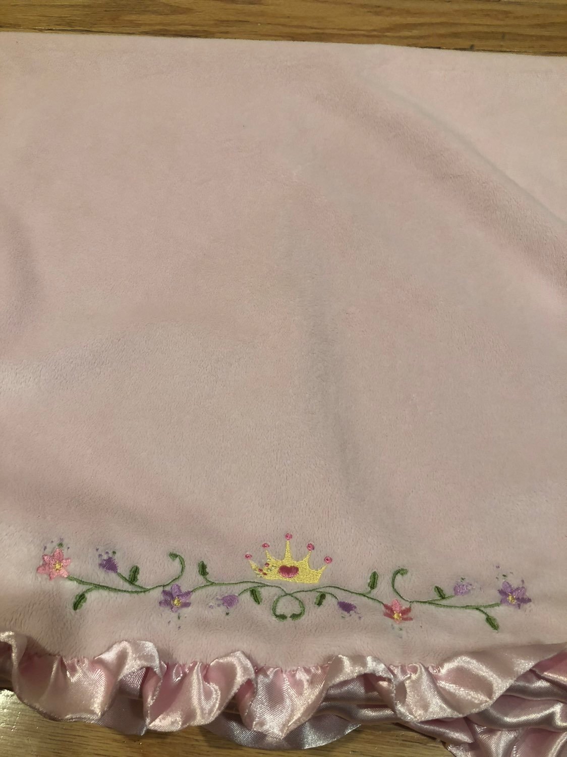 Disney Princess Tiara Crown Pink Baby Blanket Satin Ruffle