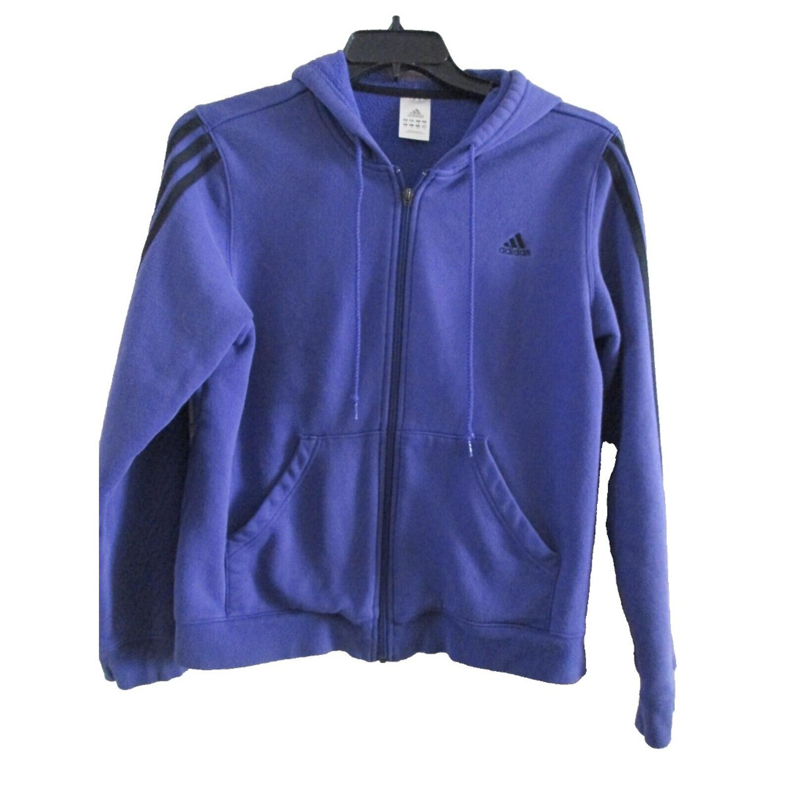 Adidas Hoodie Full Zip Women's Large Purple Black Logo Pockets Drawstring