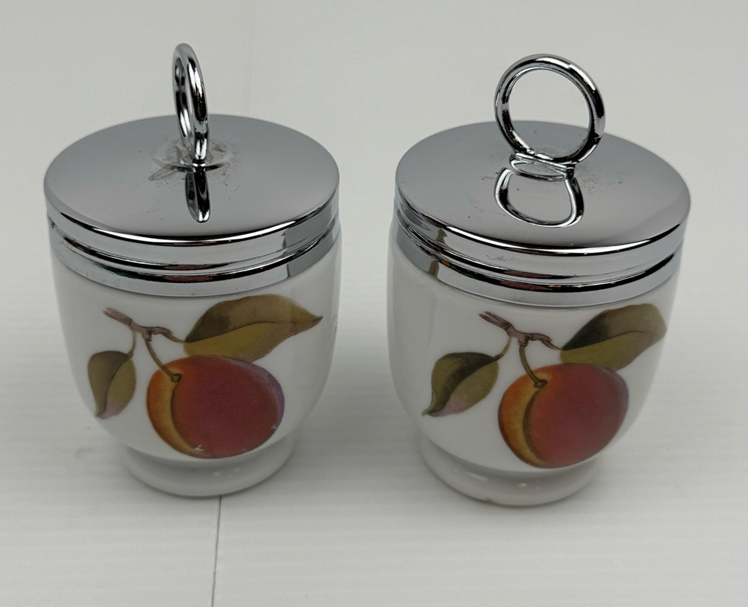 2 Royal Worcester Porcelain Egg Coddlers  Blackberry Plum Design English Egg Coo