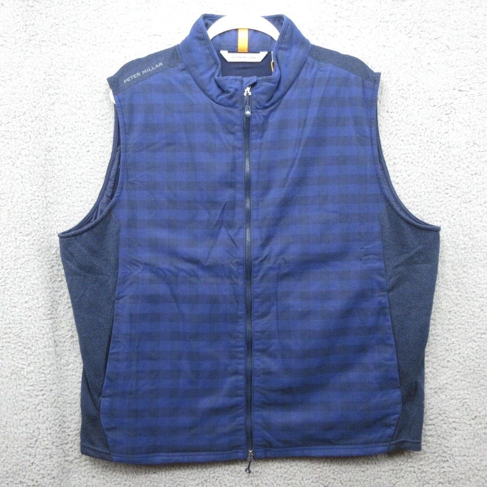 Peter Millar Crown Sport Performance Flannel Fuse Elite Vest Mens 2XL Blue Golf
