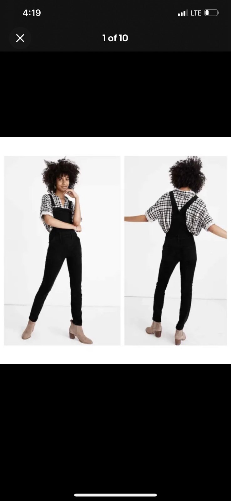 Madewell Skinny Overalls in Luna Wash Black Denim Size Medium