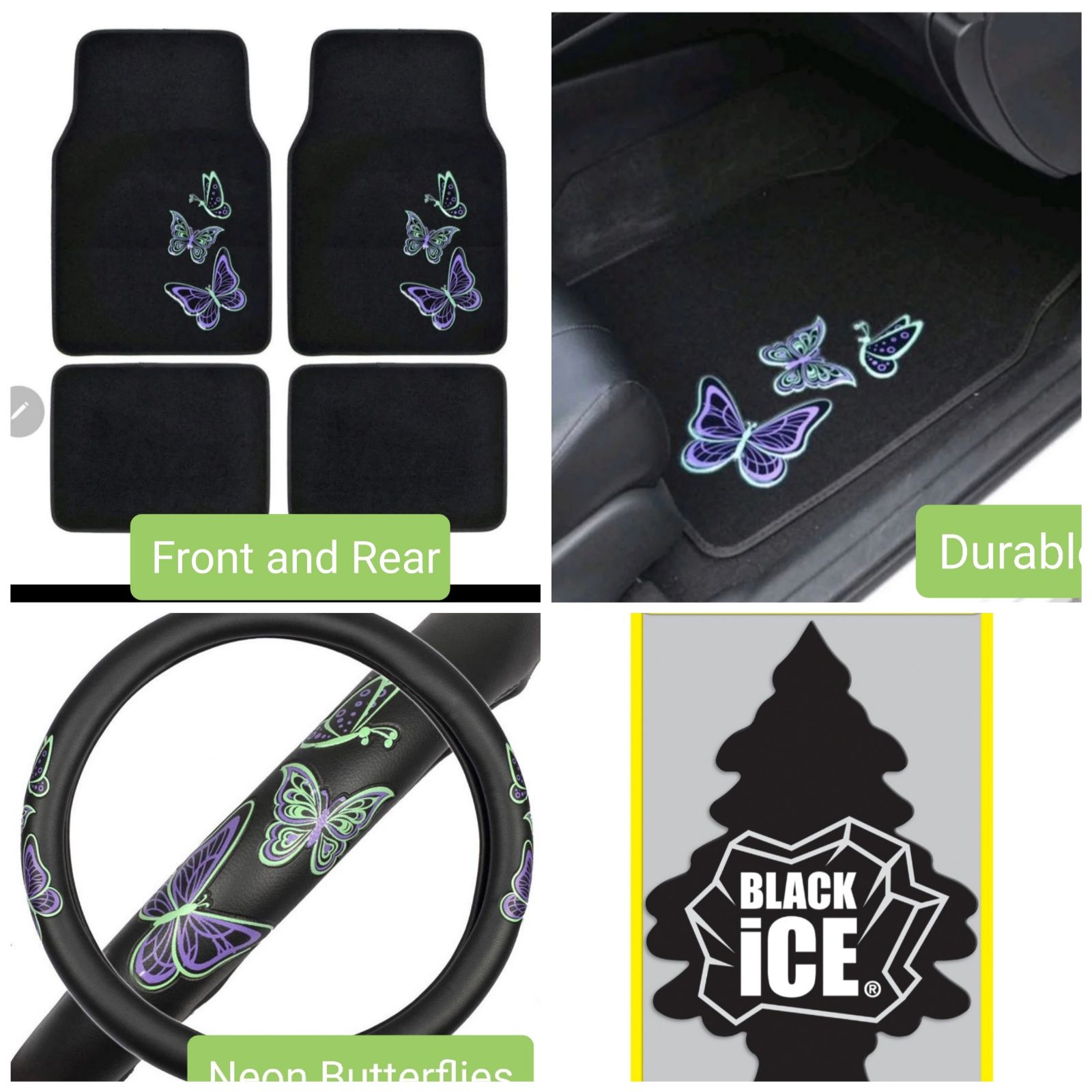 6 pc Neon Butterfly Car Accessories