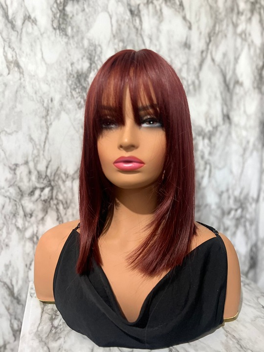 Bob Short straight Hair Wine Red Wig With Bangs