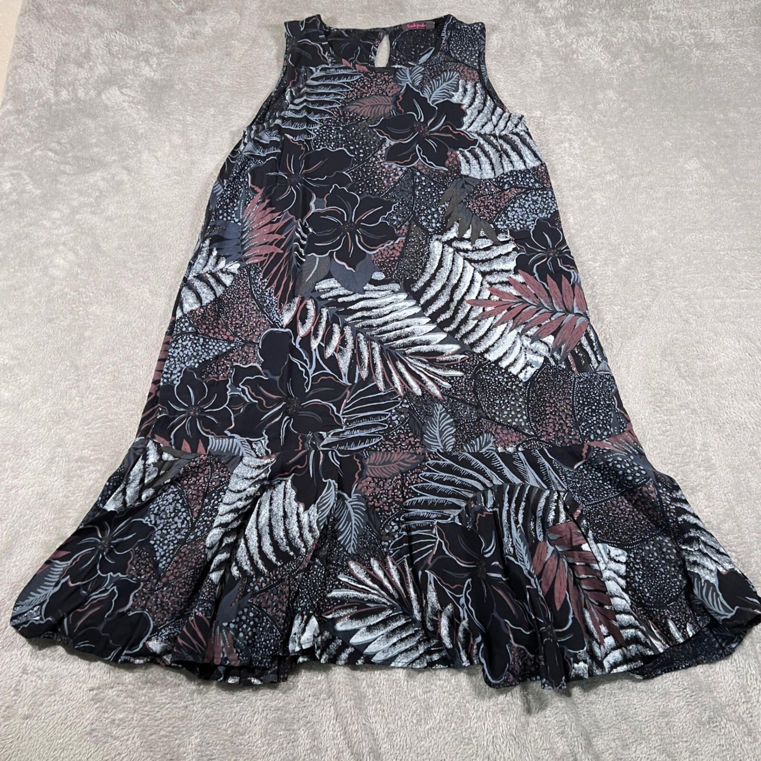 Fresh Produce Dress Womens Small Black Midi Floral Sleeveless Casual Sundress
