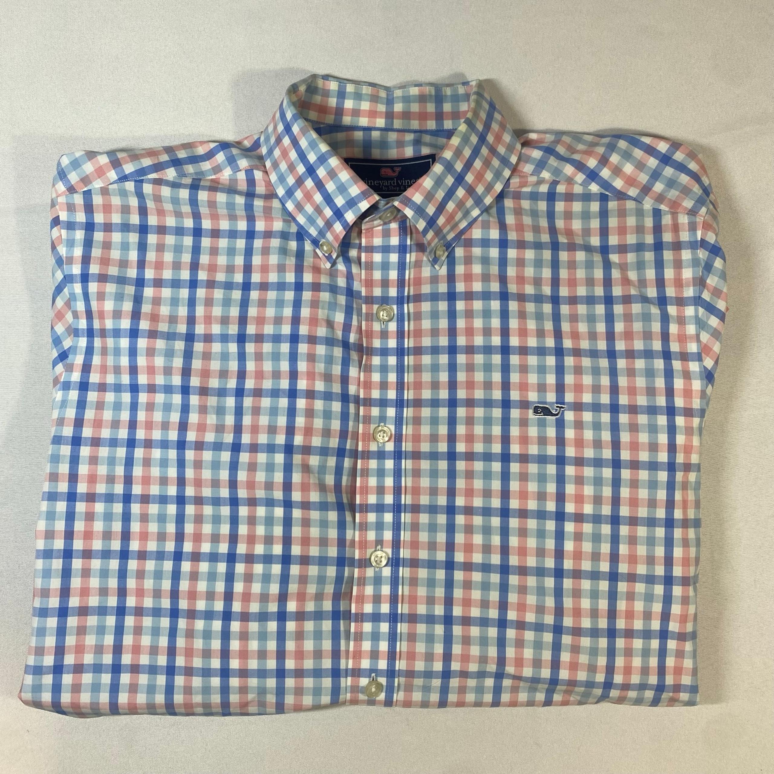 Vineyard Vines Shirt Mens Large Blue Orange Slim Fit Whale Preppy Casual Office