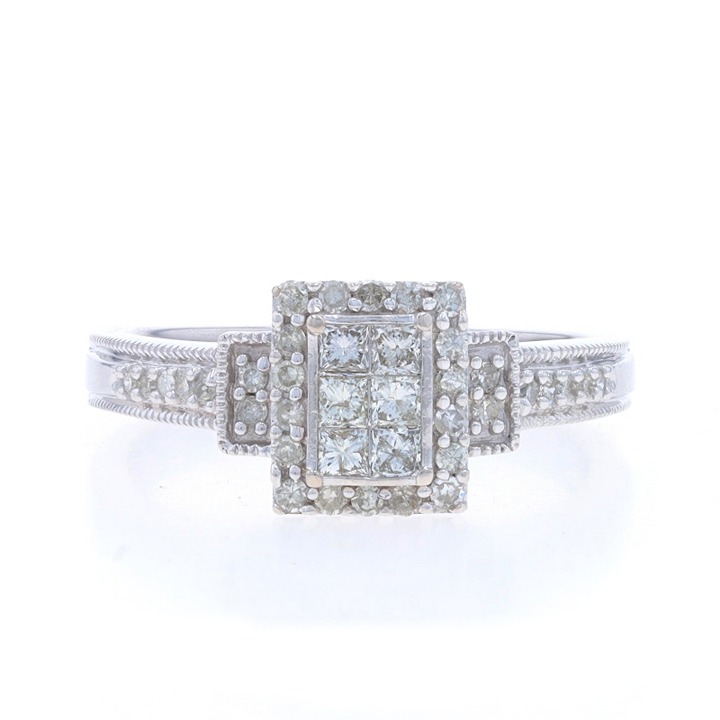 White Gold Diamond Cluster Halo Ring 14k Princess .5ctw Milgrain Engage LX3574