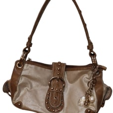 Kathy Van Zeeland Vintage Y2K EUC Champagne & Brown Purse w/ Keychain and Studs