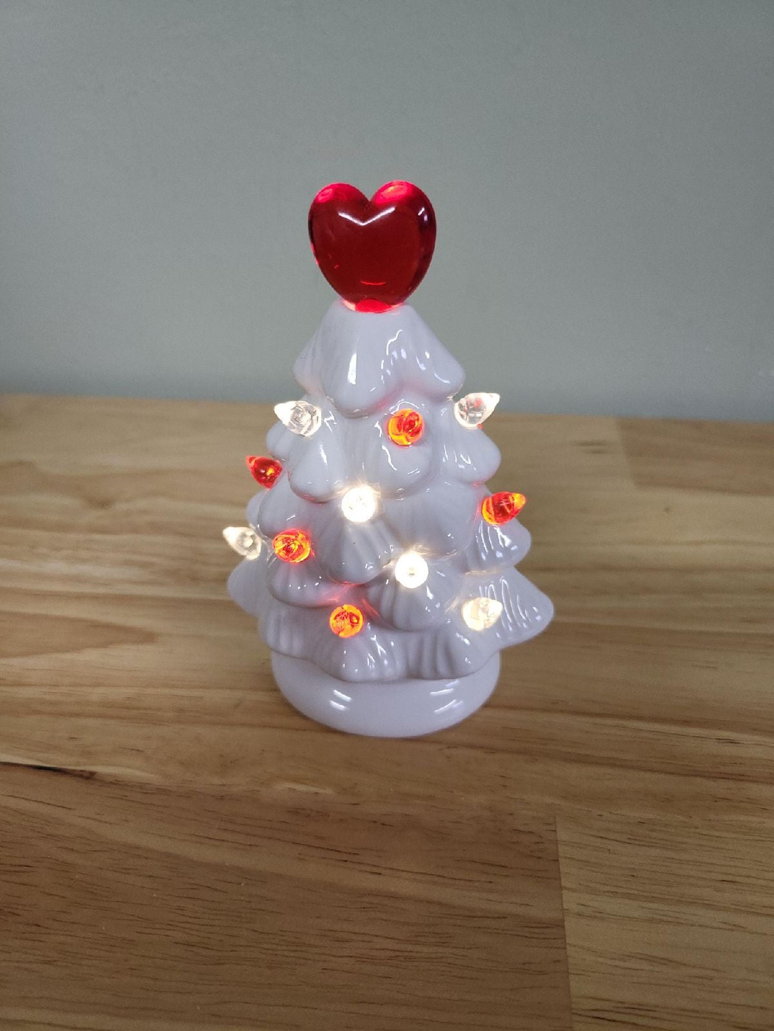 White Ceramic Valentines Lighted Tree for Tiered Trays 4.75in