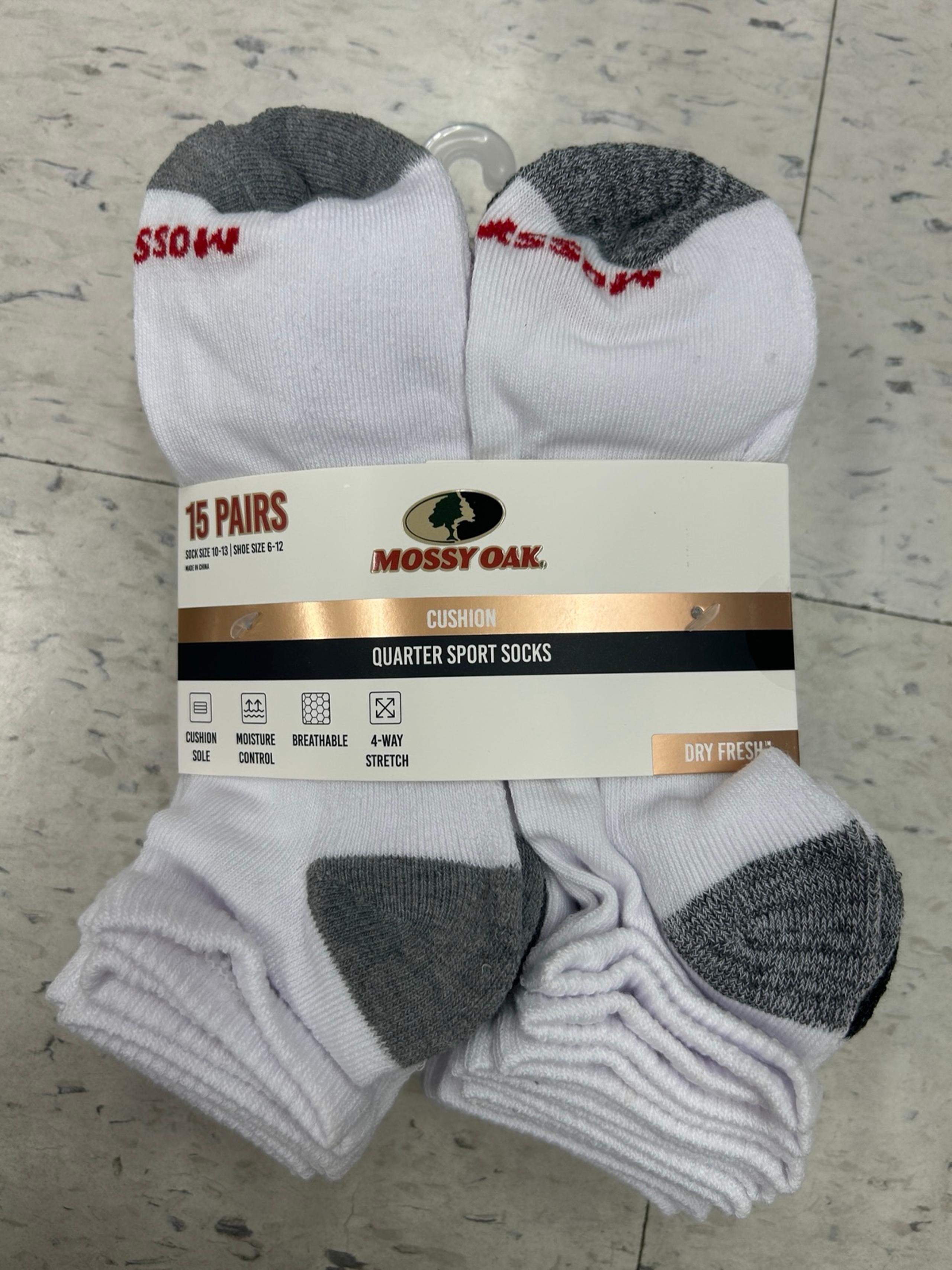 NWT Mossy Oak Men's cushion quarter sport socks - 15 Pairs