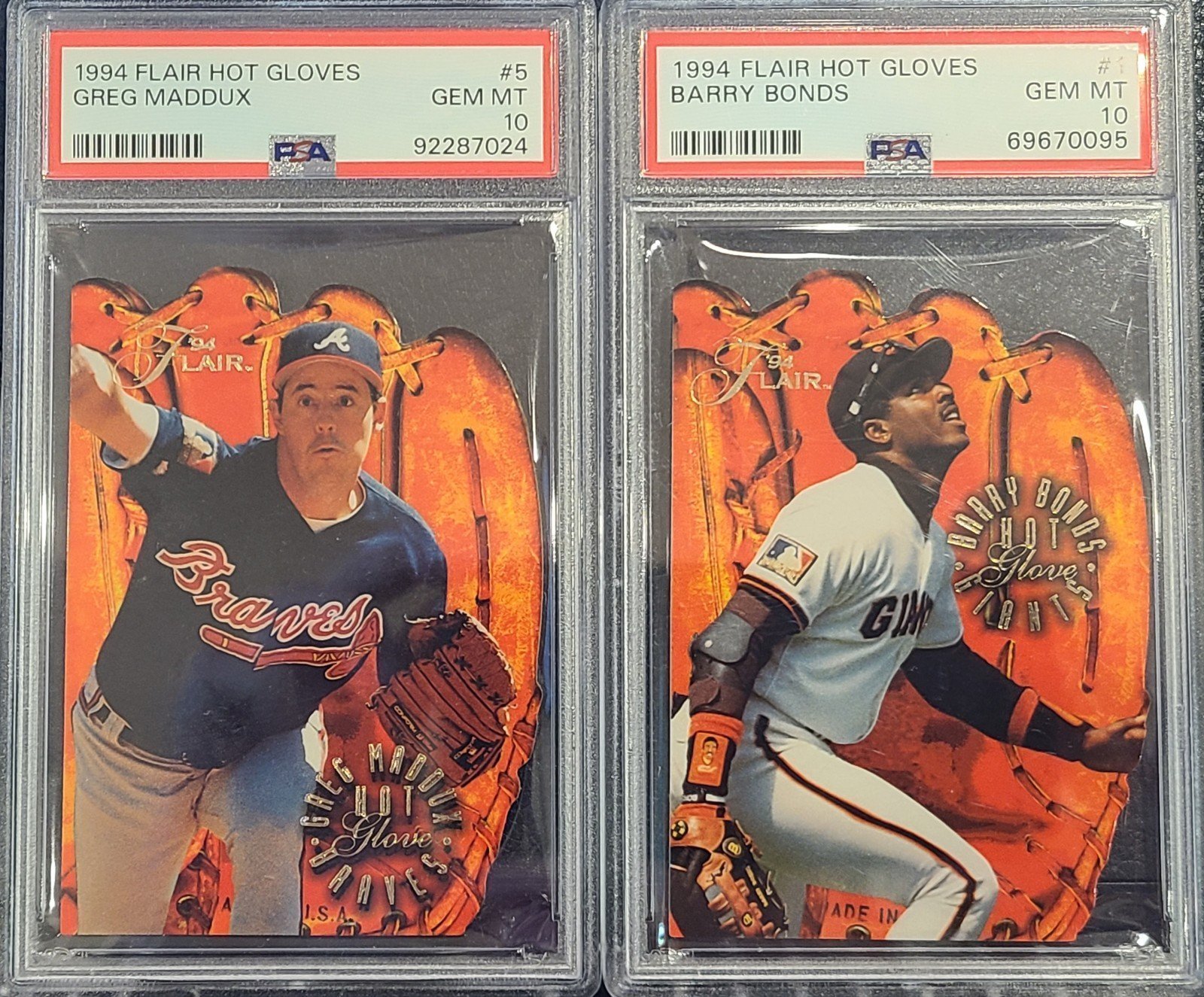 Barry Bonds+Greg Maddux 1994 FLAIR HOT GLOVES PSA 10 Gem Mint 90s DieCut Inserts