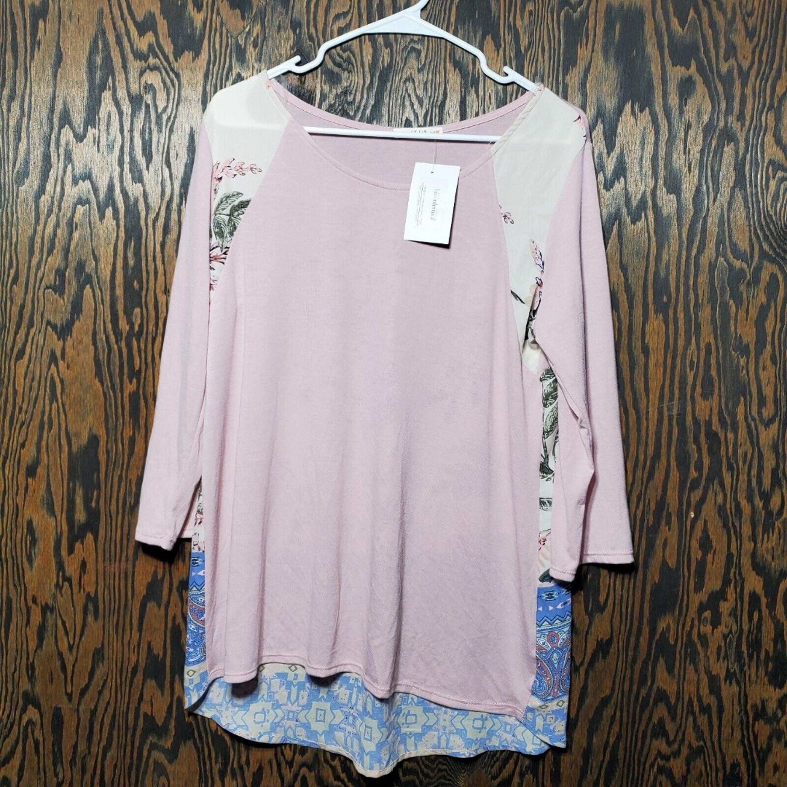 Le Lis Women's Floral Blouse Size Large 3/4 Sleeves Pink Blue NEW