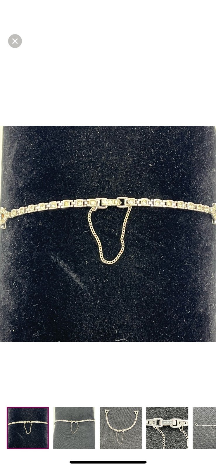 Antique Sterling Silver 1.35 Carat Diamond Watch Band w/ Security Chain. It’s 6”