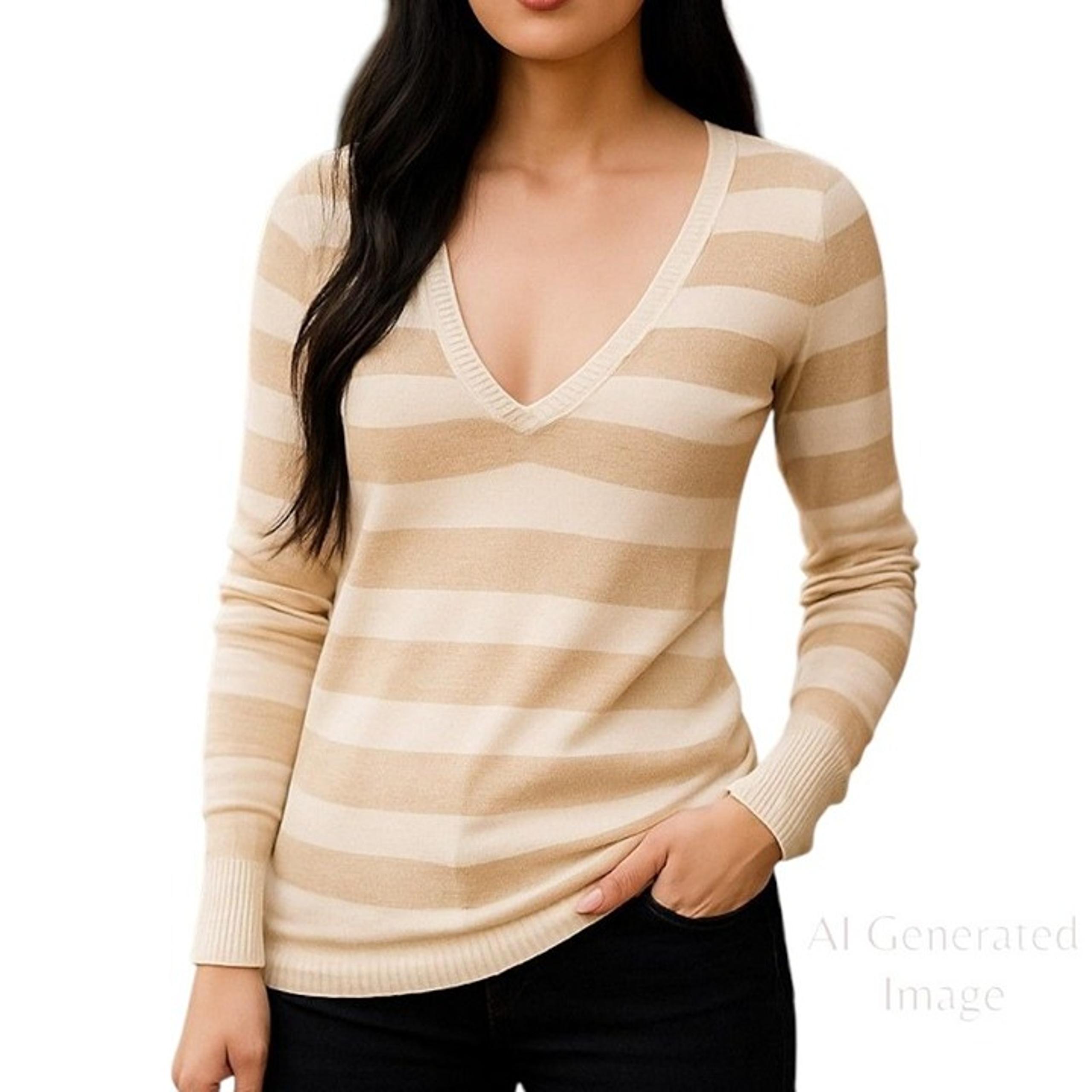 WHBM Womens Sweater Gold Shimmer Stripe Size Small S - White House Black Market