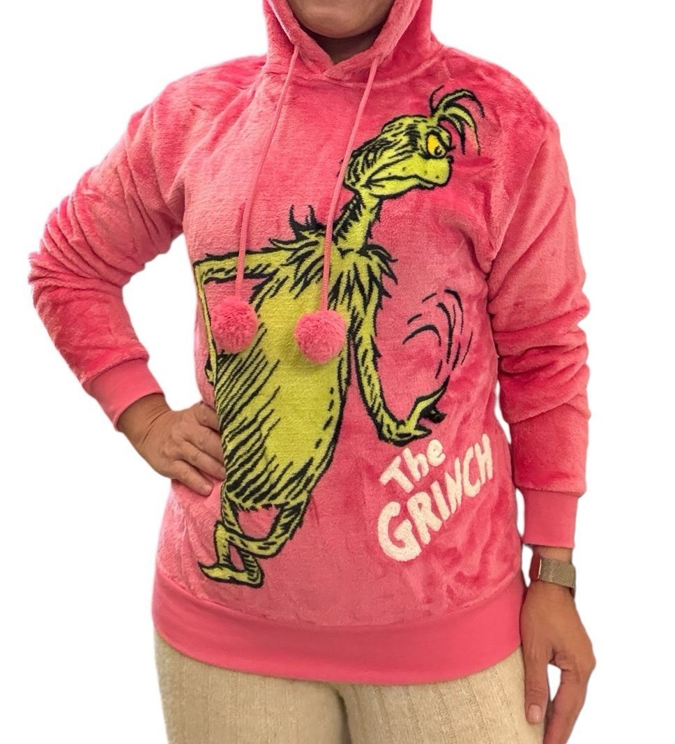The grinch velvet pink hoodie sweater XS