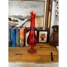 Vintage Viking Glass Epic Six Pedal 17 Amberina Chunky Swung Vase