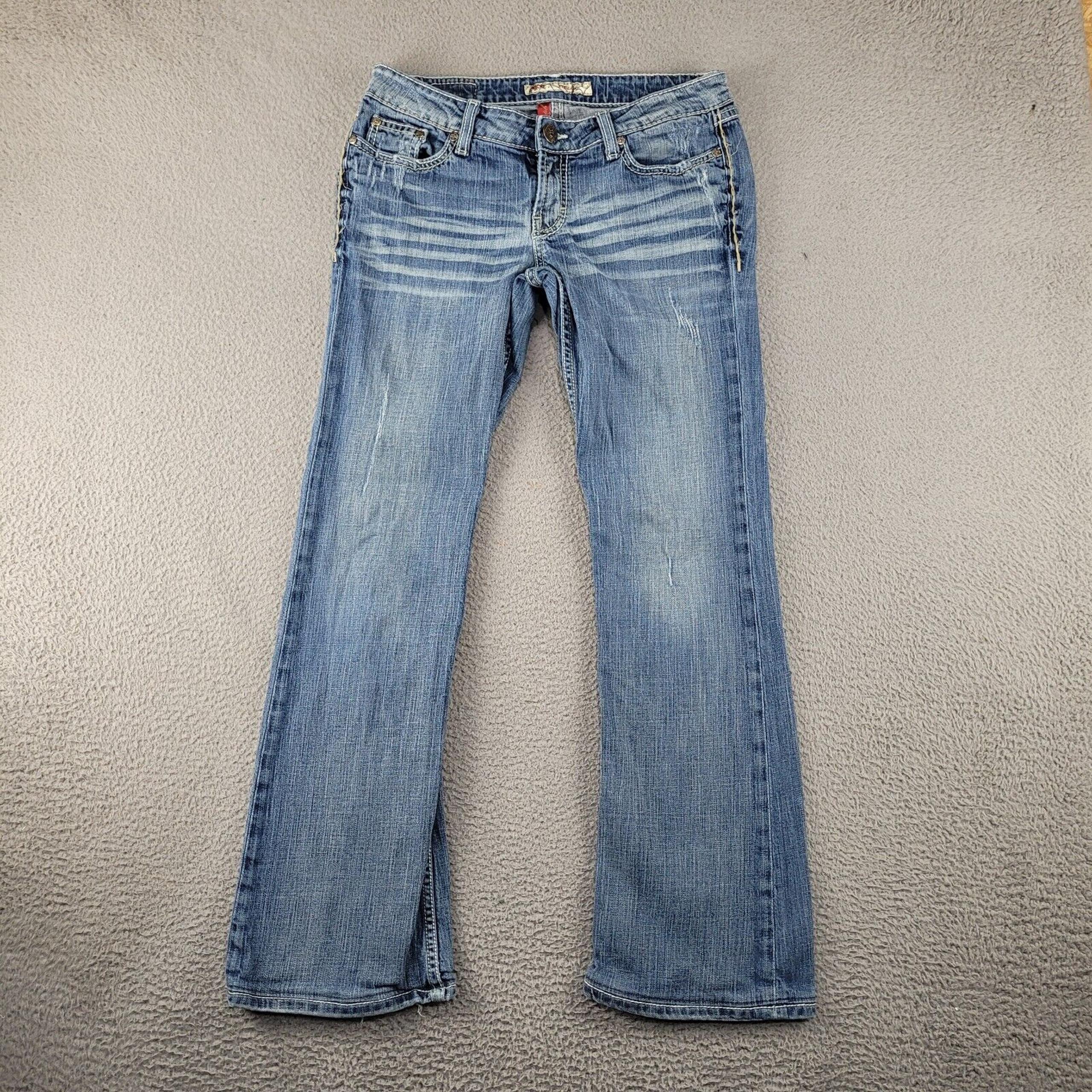 Buckle Jeans Women 28x28 Blue Denim Stella Stretch Flared Leg Y2k Style Distress