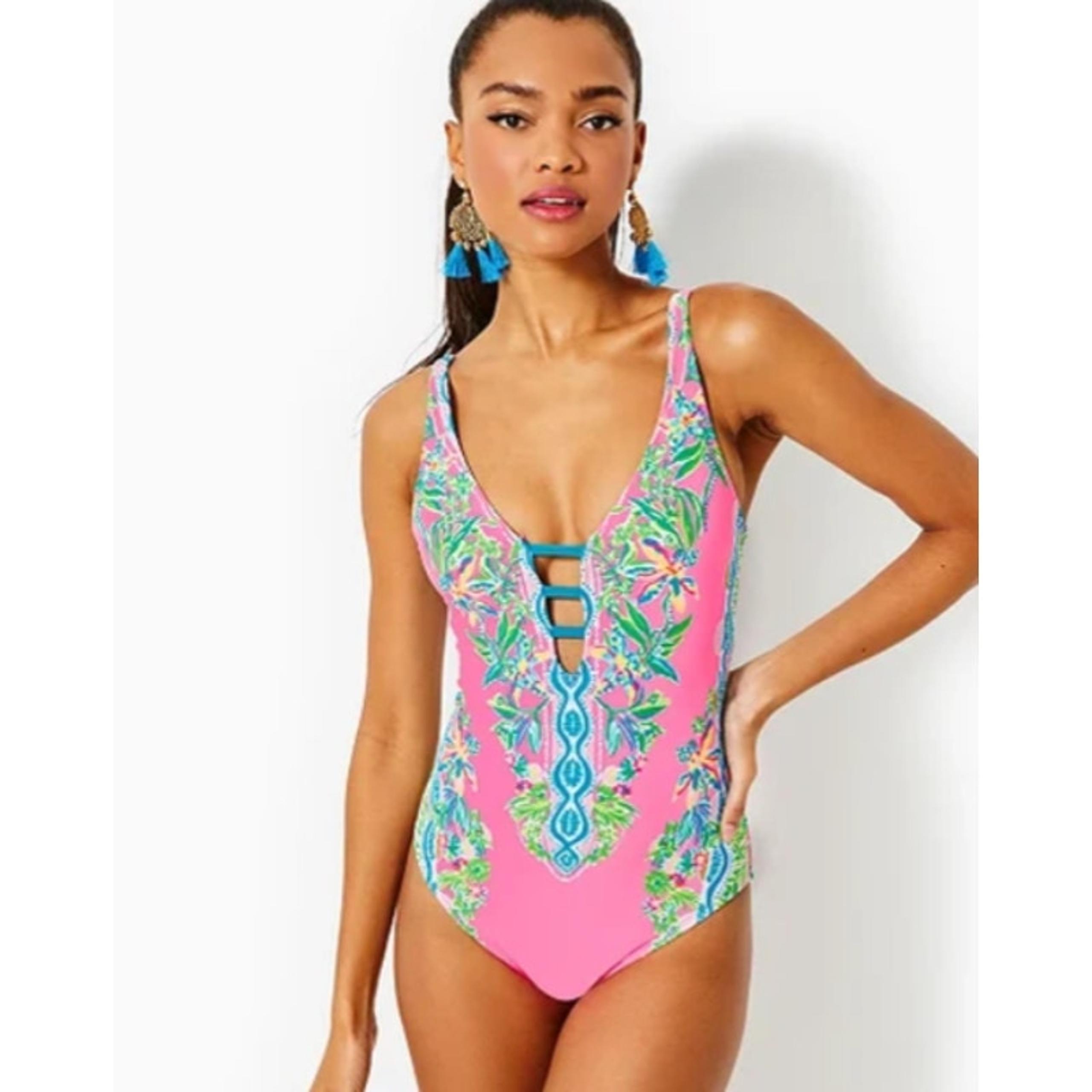 Lilly Pulitzer 2 Havana Pink Orchid Soiree Jaspen One Piece Swimsuit L16-15