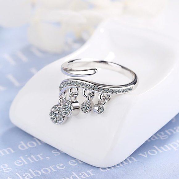 925 Silver Diamond Drop Adjustable Ring